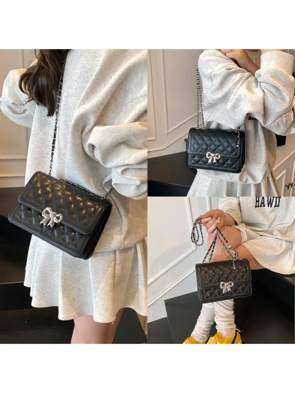 Women's Black Quilted Small Pu Leather Shoulder Purse Chain Crossbody Bag